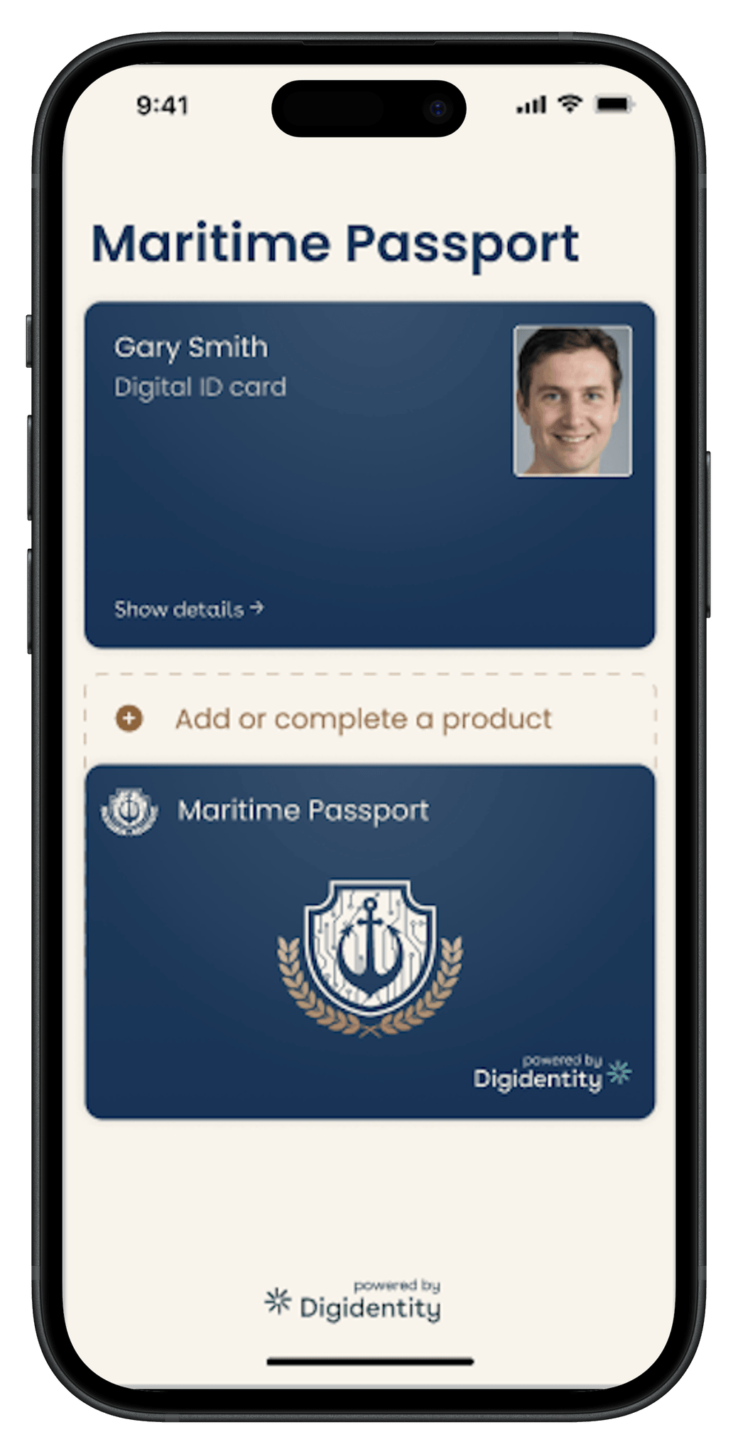 Maritime Passport mobile app showing seafarer digital ID card